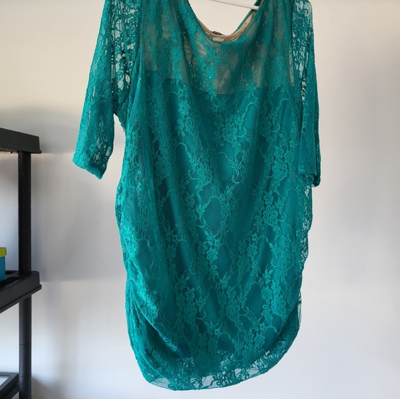 Kiyonna Green lace blouse - Picture 2 of 2